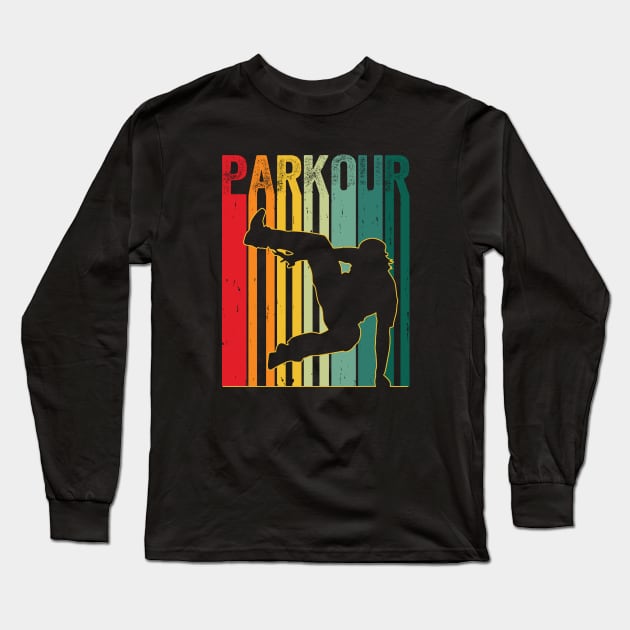 Vintage Style Distressed Parkour Retro Silhouette Long Sleeve T-Shirt by Wakzs3Arts